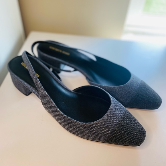 Veronica Beard Two-Tone Slingback Size 10 –Gray Black Blue Denim Cap Toe Pointed - Picture 3 of 7